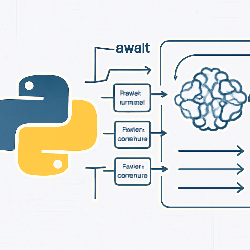 Ilustración técnica para: Optimización de la inferencia concurrente en IA usando programación asíncrona con async/await en Python